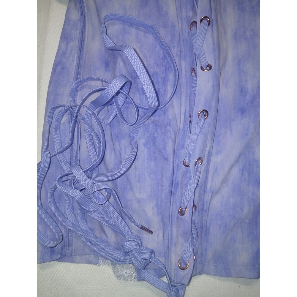 Savage X Fenty Blue Marble Lace Up Corset Mini Dress Sheer Mesh XL - Picture 7 of 13